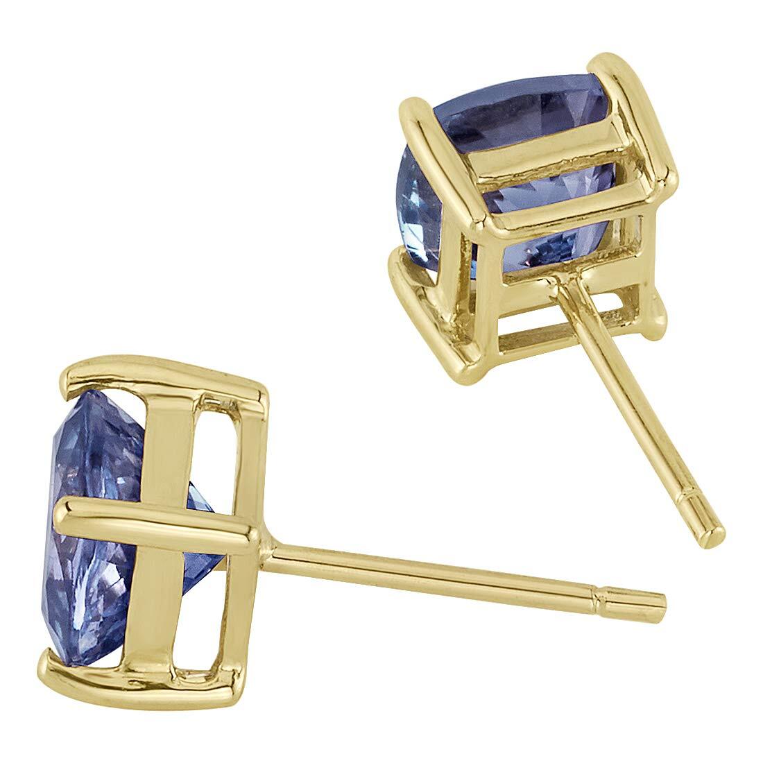 Cushion Cut Tanzanite Earrings 14K Yellow Gold