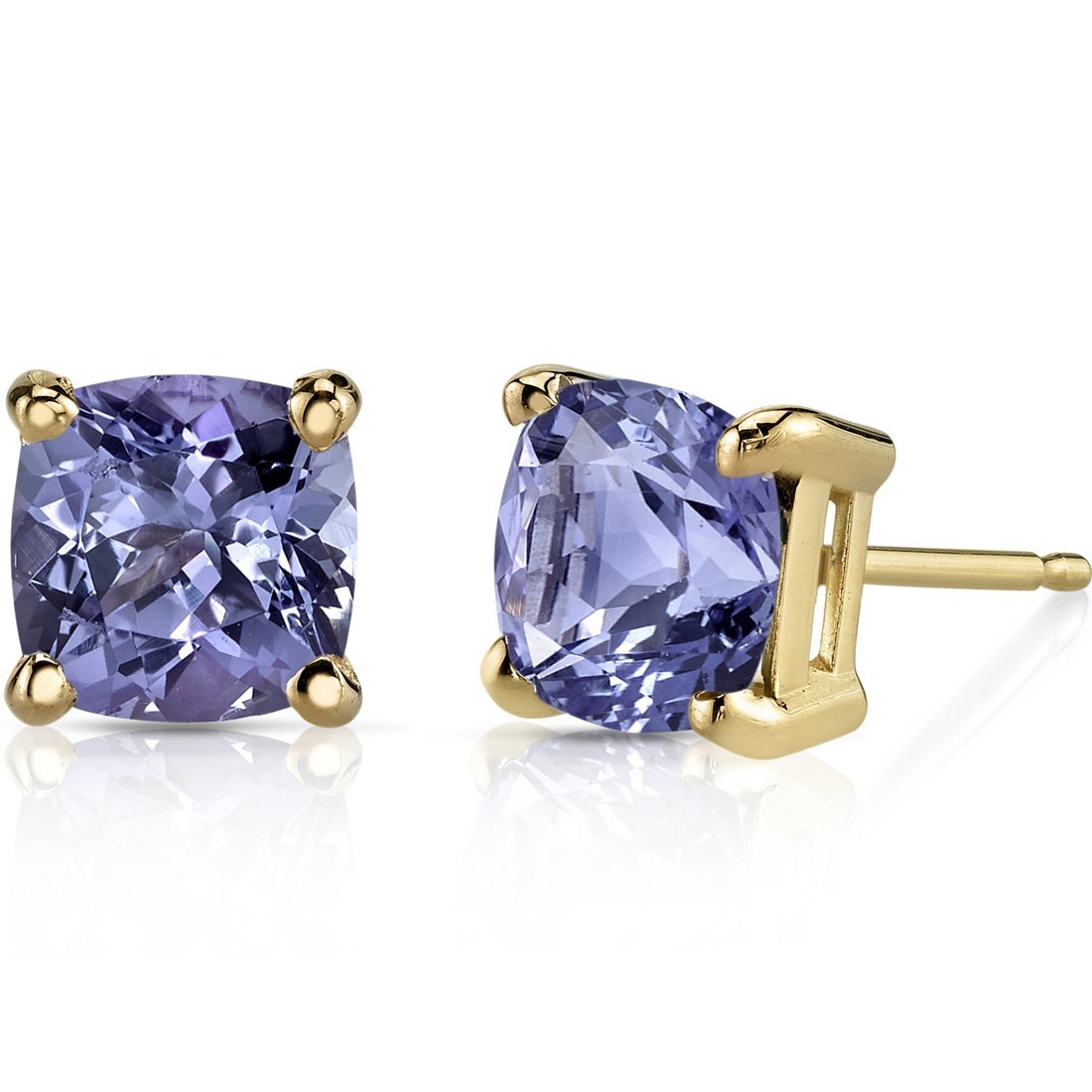 Cushion Cut Tanzanite Earrings 14K Yellow Gold