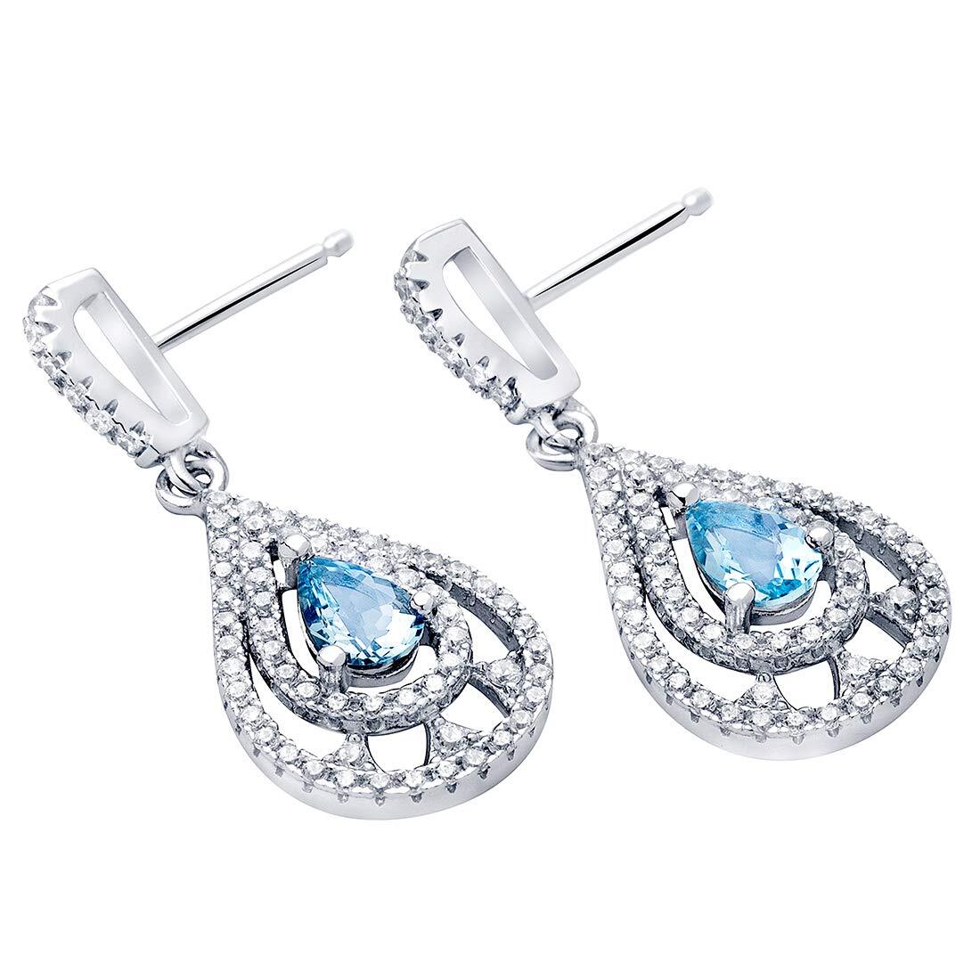 Pear Shape Swiss Blue Topaz Earrings 925 Sterling Silver