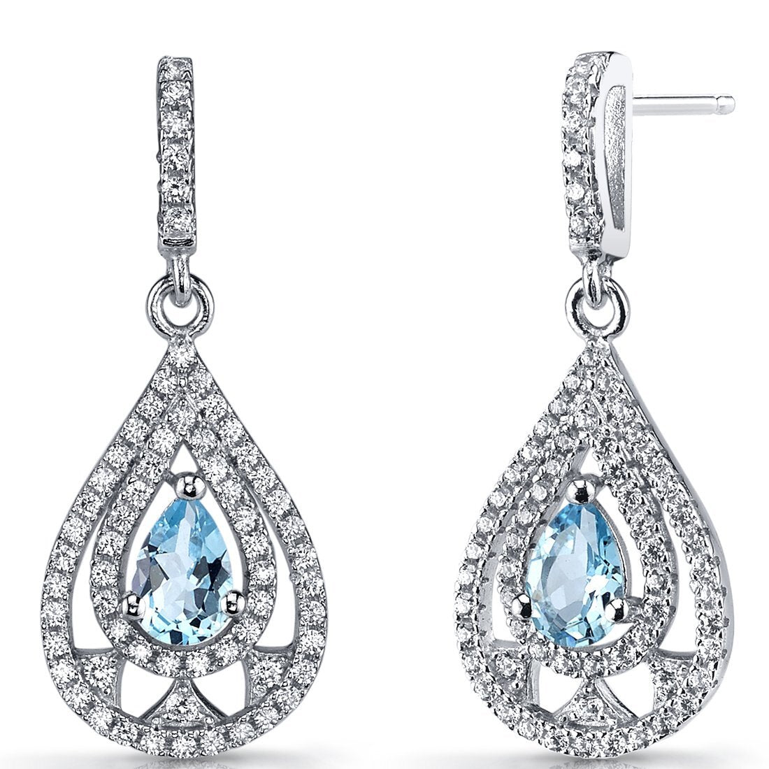 Pear Shape Swiss Blue Topaz Earrings 925 Sterling Silver