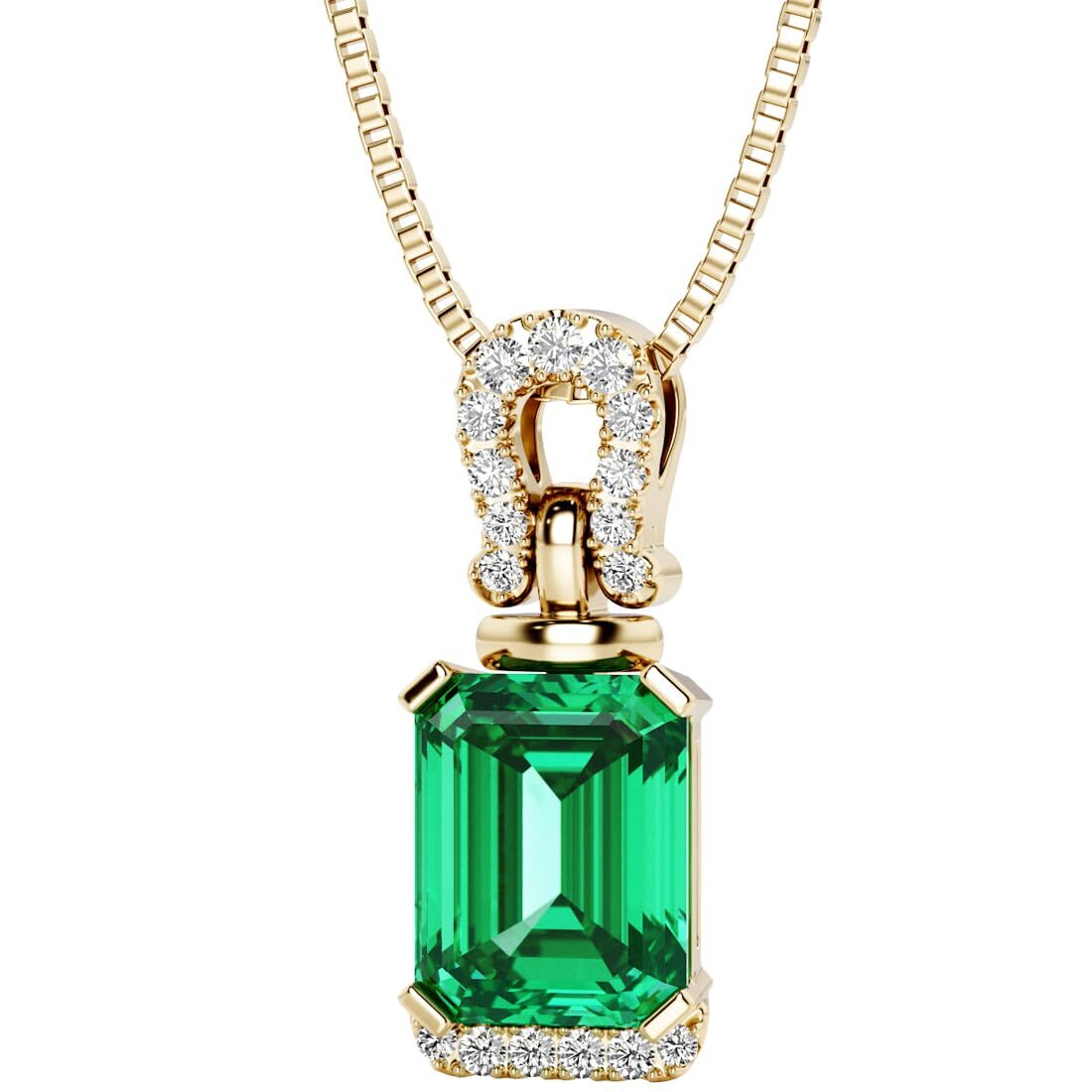 Amaraia Emerald Cut Created Colombian Emerald  14K Yellow Gold Pendant