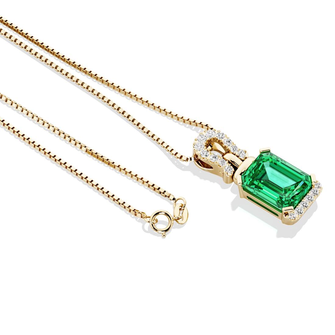 Amaraia Emerald Cut Created Colombian Emerald  14K Yellow Gold Pendant